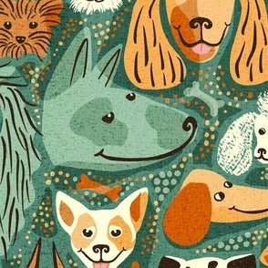 Dogs everywhere on pine green - large scale