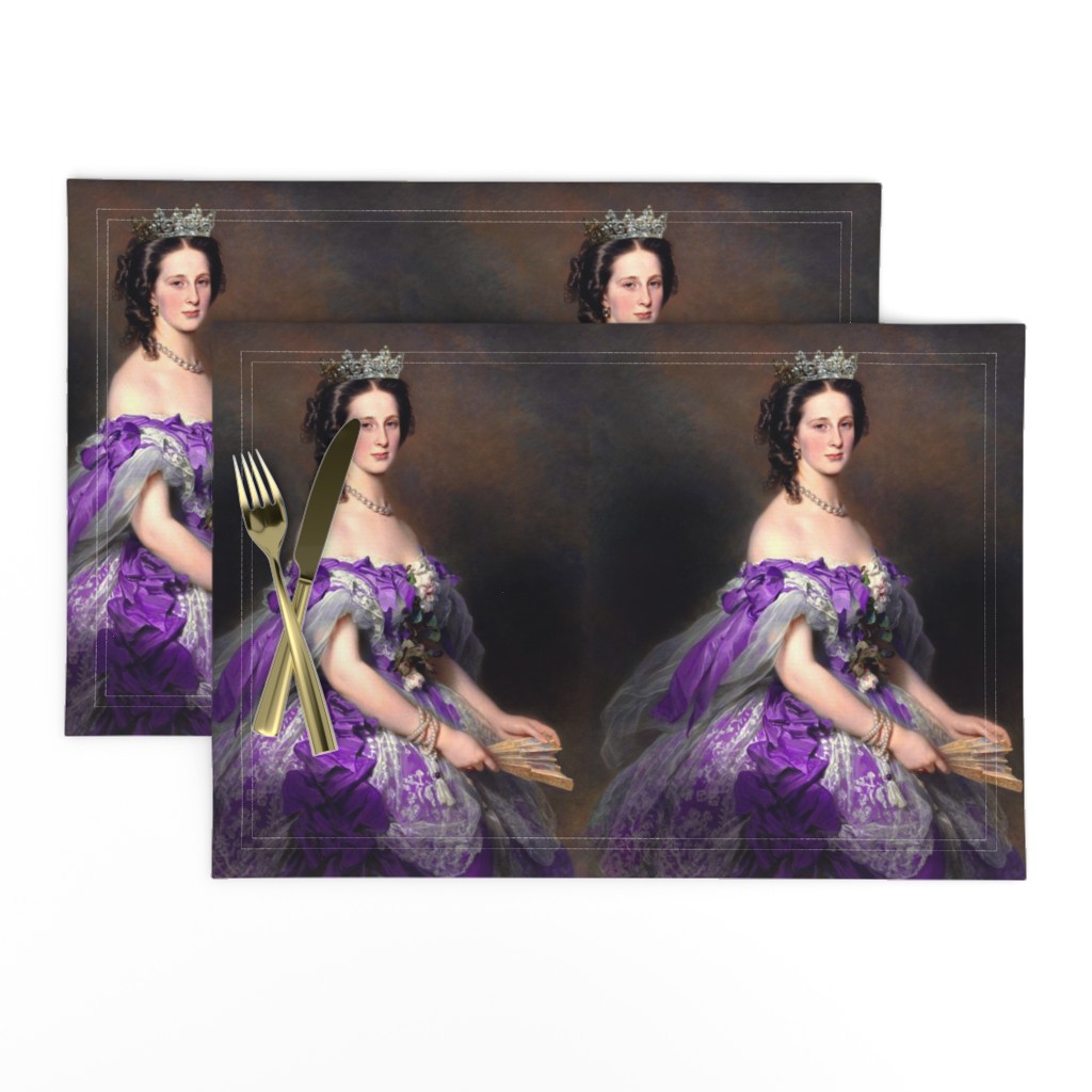 purple white Victorian queen princess queen flowers floral diamond crowns tiaras pearl bracelets off shoulder dress gowns bows fans seamless lace ringlets curly barrel curls black hair ornate beauty 19th century historical ornate royal portraits beautiful