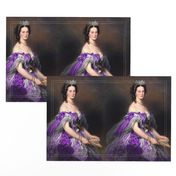 purple white Victorian queen princess queen flowers floral diamond crowns tiaras pearl bracelets off shoulder dress gowns bows fans seamless lace ringlets curly barrel curls black hair ornate beauty 19th century historical ornate royal portraits beautiful