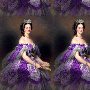 purple white Victorian queen princess queen flowers floral diamond crowns tiaras pearl bracelets off shoulder dress gowns bows fans seamless lace ringlets curly barrel curls black hair ornate beauty 19th century historical ornate royal portraits beautiful