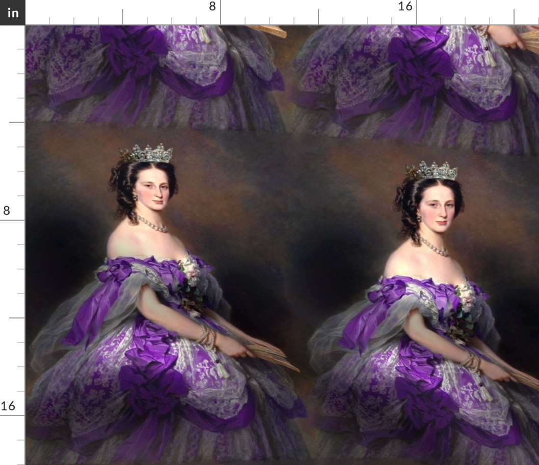 purple white Victorian queen princess queen flowers floral diamond crowns tiaras pearl bracelets off shoulder dress gowns bows fans seamless lace ringlets curly barrel curls black hair ornate beauty 19th century historical ornate royal portraits beautiful
