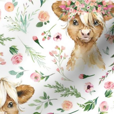 floral baby highland cow