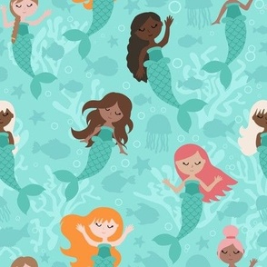 Whimsical Mermaids Under The Sea Aqua