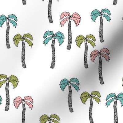 palm tree fabric - palms fabric, palm tree -pink teal, green