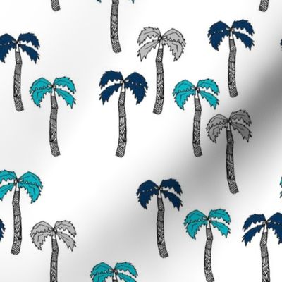 palm tree fabric - palms fabric, palm tree - navy and teal