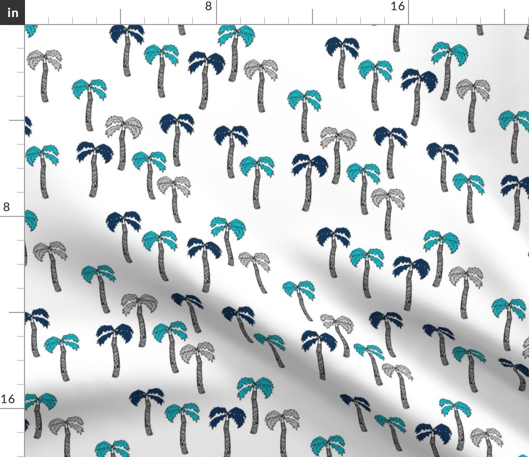 palm tree fabric - palms fabric, palm tree - navy and teal