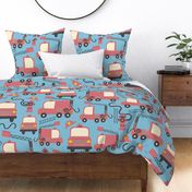 Extra Large Red Firetrucks on Blue Scaled for Sheets Duvets curtains
