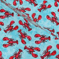 (small scale) lobsters - watercolor & ink nautical summer - red on light blue - LAD20