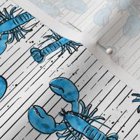 (small scale) lobsters - watercolor & ink nautical summer - blue on stripes - LAD20