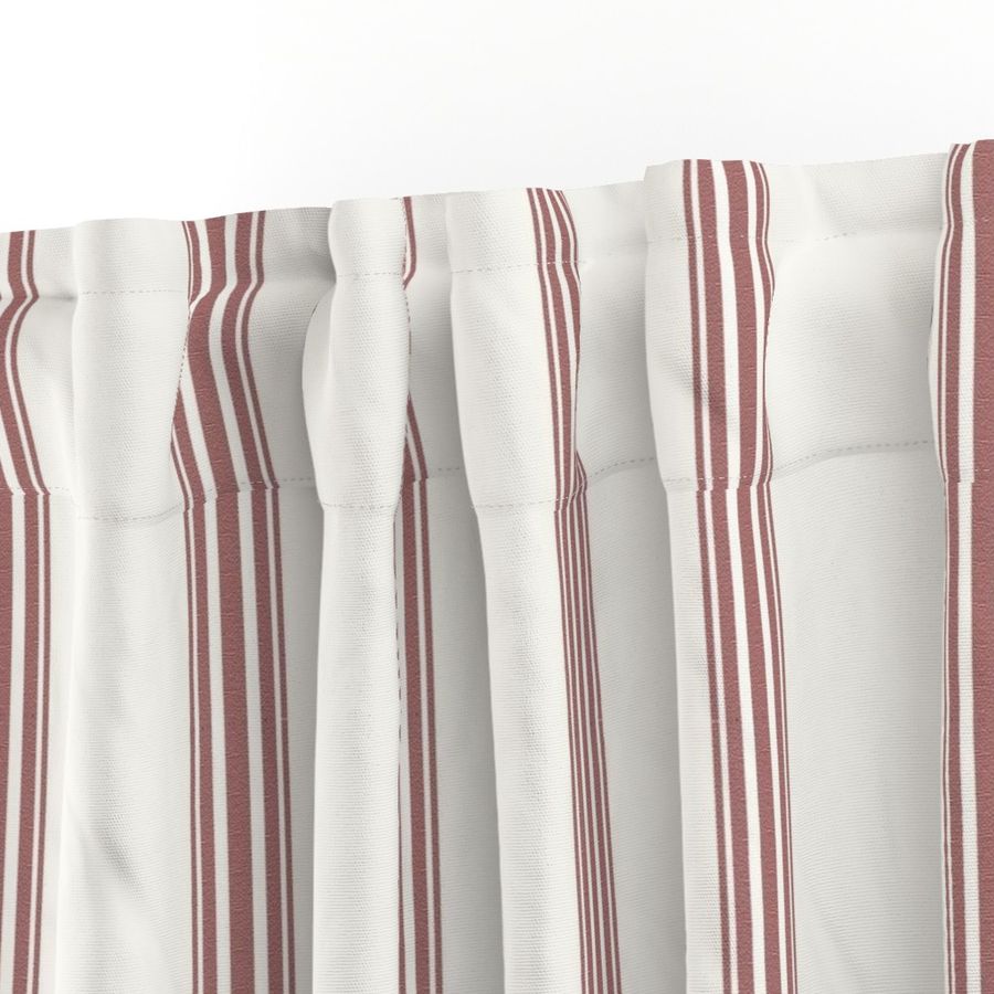 Red ticking french stripe feedsack grain sack fabric cottage stripe on offwhite