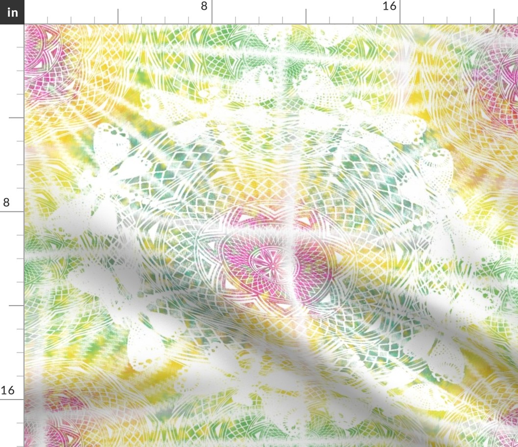 Tie dye with Batik-like circles and dragonflies