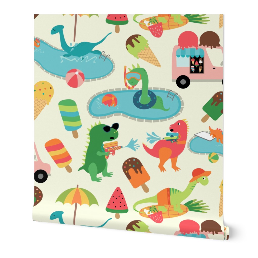 Extra Large Dino Summertime Fun Scaled for Curtains Sheets Duvets
