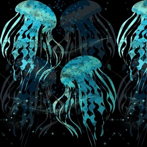 JELLYFISH MAGIC - WATERCOLOR BLUE ON DEEP OCEAN BACKGROUND
