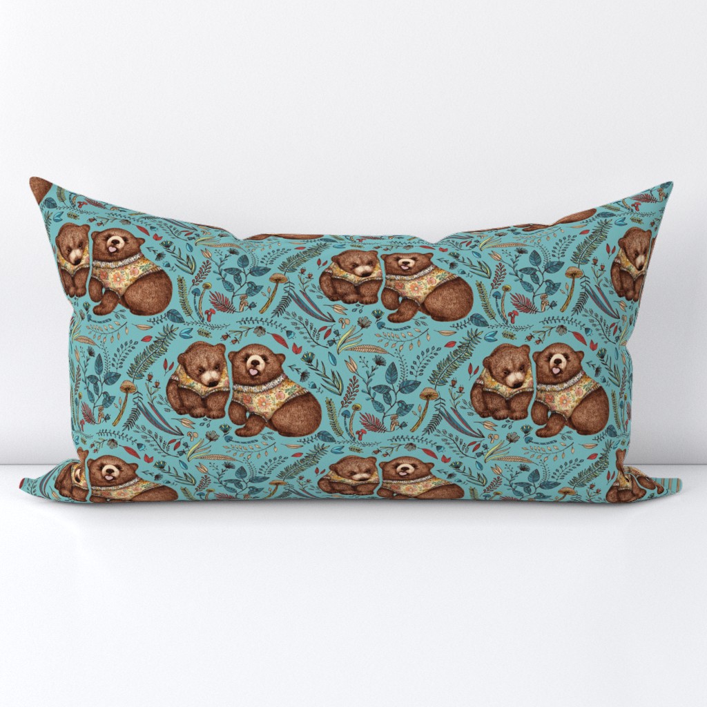 Whimsical Bear Pair - on light teal