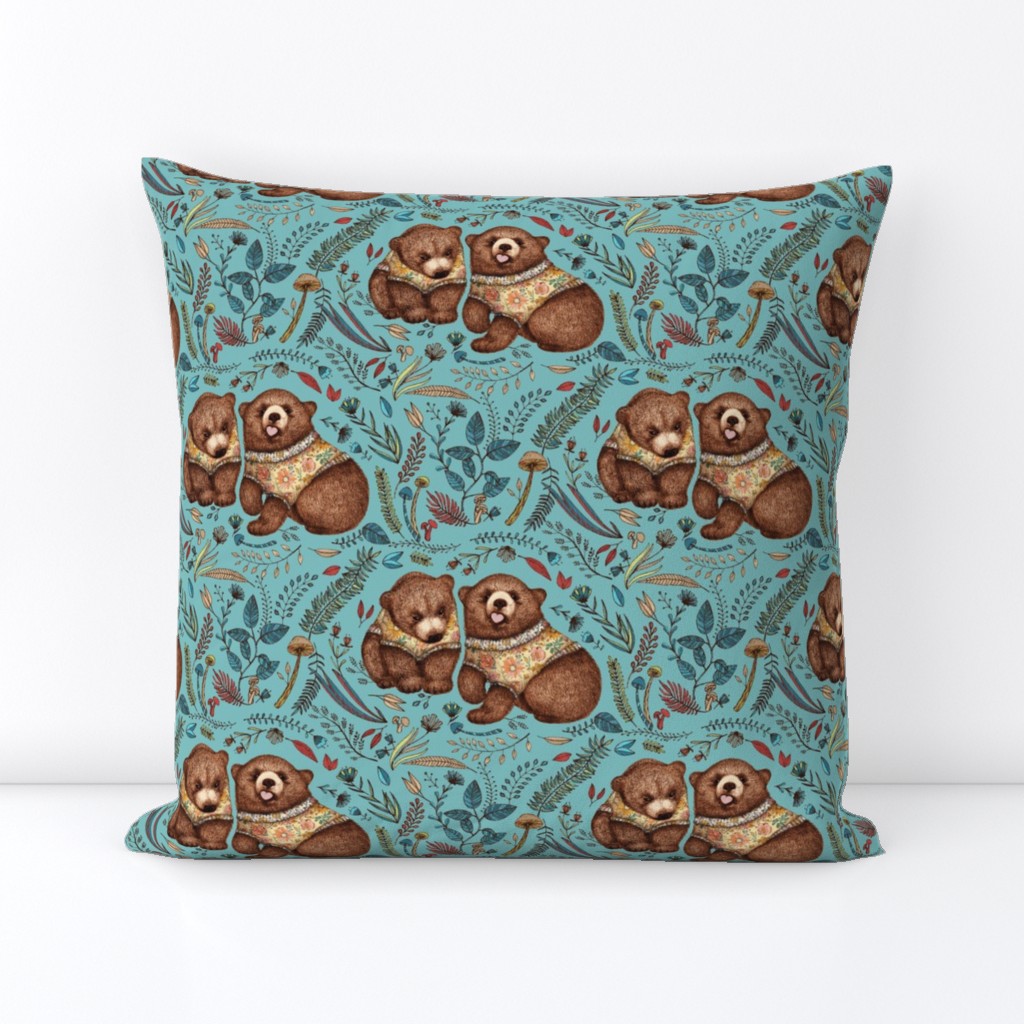 Whimsical Bear Pair - on light teal