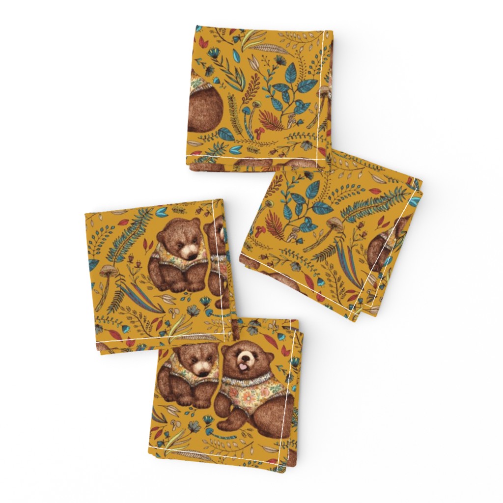 Whimsical Bear Pair on mustard