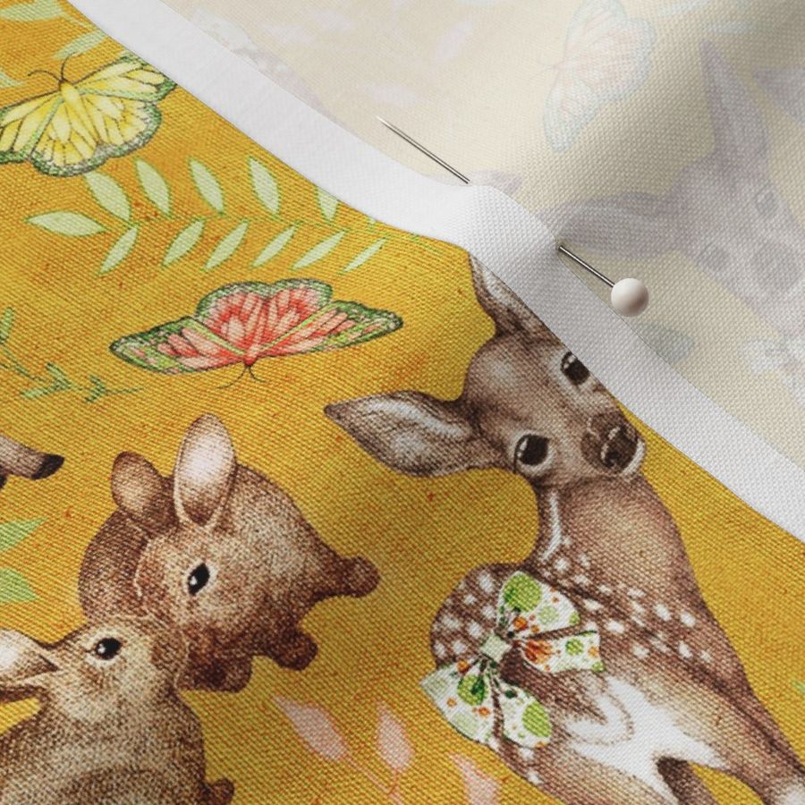 Canvas Textured Vintage Fawns on mustard 