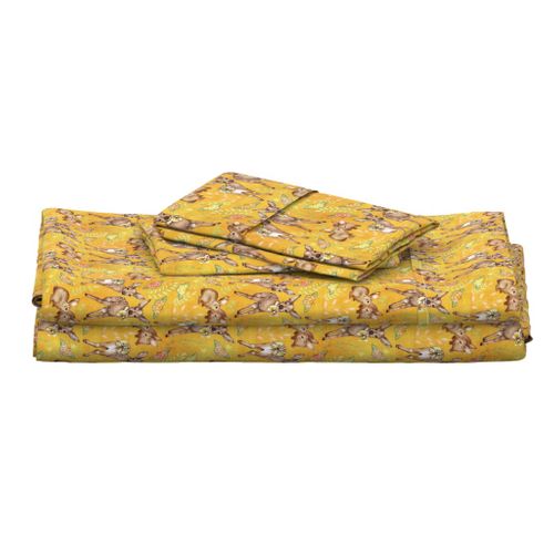 Canvas Textured Vintage Fawns on mustard 