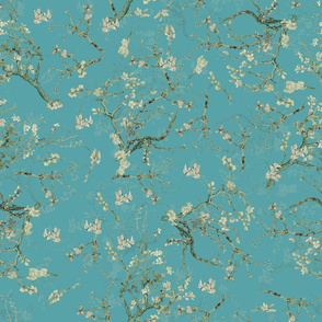 18" Van Gogh Almond  Blossoms-Tree Branches Pattern, Almond Tree Pattern- Vincent Van Gogh Fabric- Van Gogh Almond Blossoms Fabric- Watercolor Cherry Blossom  double layers, original blue