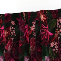 Vintage Dramatic Glamour Summer Romanticism: Maximalism Real Moody Florals - Grand Millennial burgundy Roses and Nostalgic Dark Gothic Mystic Night 5- Antique Heritage Botany and Victorian Goth Mystic black