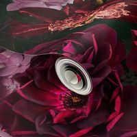 Vintage Summer Romanticism: Maximalism Real Moody Florals - Antiqued burgundy Roses and Nostalgic Gothic Mystic Night 5- Antique Botany Wallpaper and Victorian Goth Mystic inspired