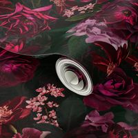 7‘ Vintage Night Roses Black, Nostalgic  home decor, antique wallpaper,