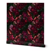 7‘ Vintage Night Roses Black, Nostalgic  home decor, antique wallpaper,