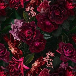 7‘ Vintage Night Roses Black, Nostalgic  home decor, antique wallpaper,