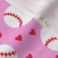 baseballs and hearts - pink - LAD20