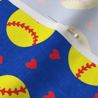 softballs and hearts - blue - LAD20