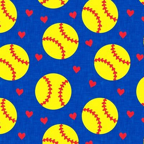 softballs and hearts - blue - LAD20