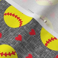 softballs and hearts - grey - LAD20