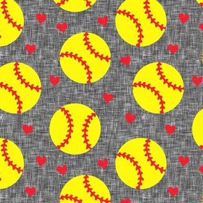 softballs and hearts - grey - LAD20