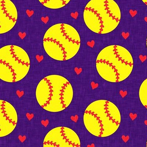 softballs and hearts - purple - LAD20