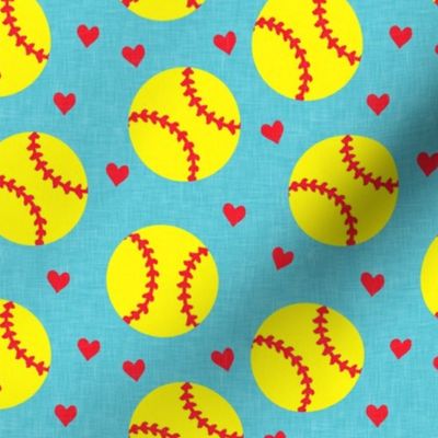 softballs and hearts - blue - LAD20