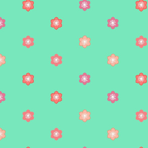 Japanese Cherry Blossoms on Minty Green