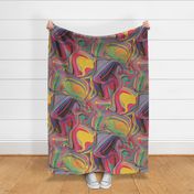 trippy boho hippie colorful rainbow swirls abstract, red pink yellow green blue lavender orange