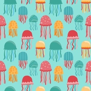 Rainbow Cute Jellyfish Colorful Ocean On Aqua