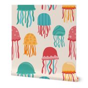 Rainbow Cute Jellyfish Colorful Ocean Pattern on tan