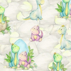 Dinosaur Friends (stones) Kids Fabric, 12" repeat