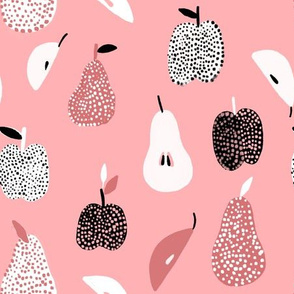 Dotted texture apple pear fruits pink design