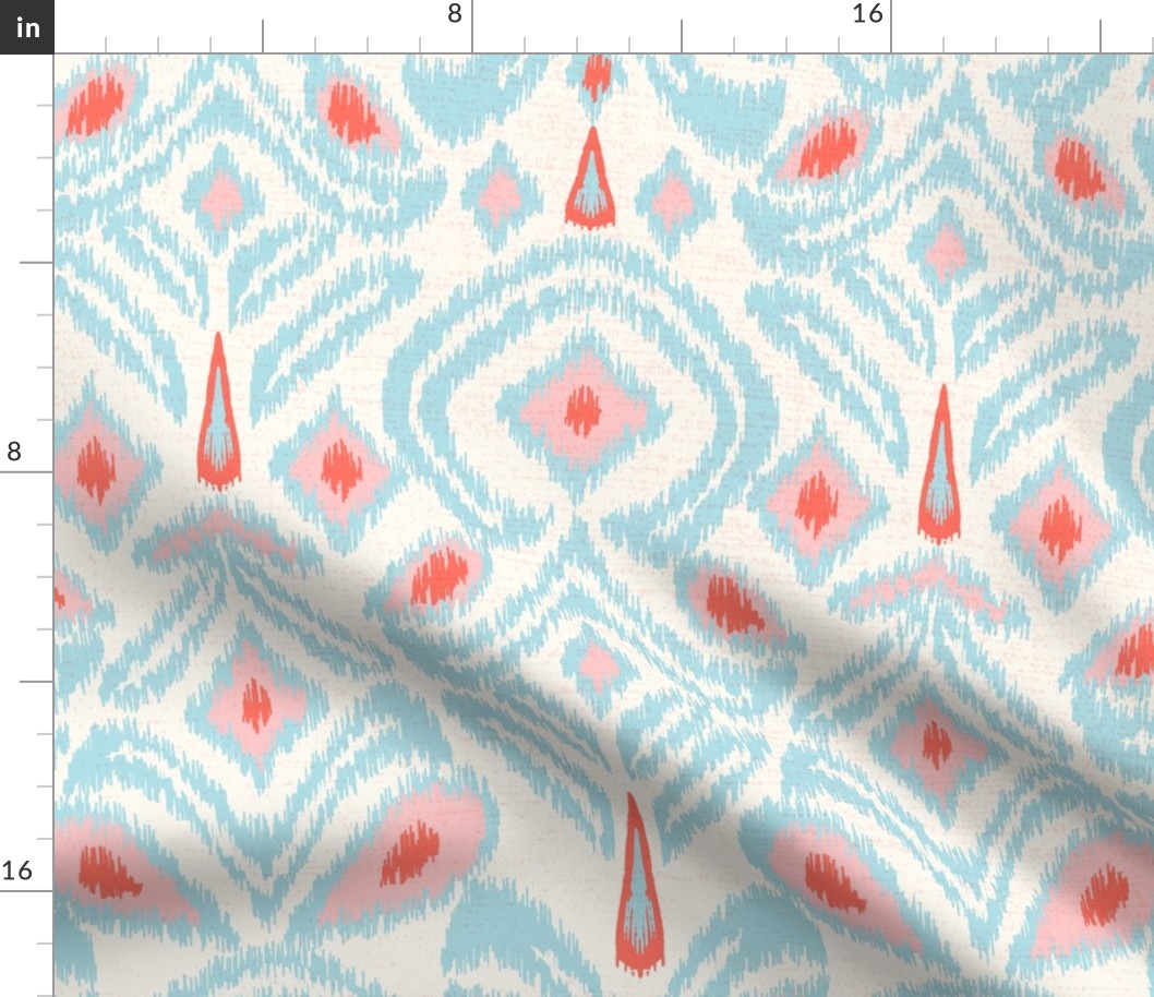 ikat flower/blush coral light blue/jumbo