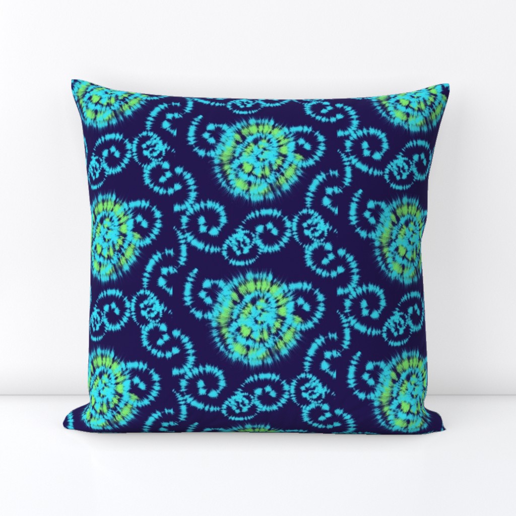 Aqua Blue and Lime Green Faux Shibori on Navy Blue