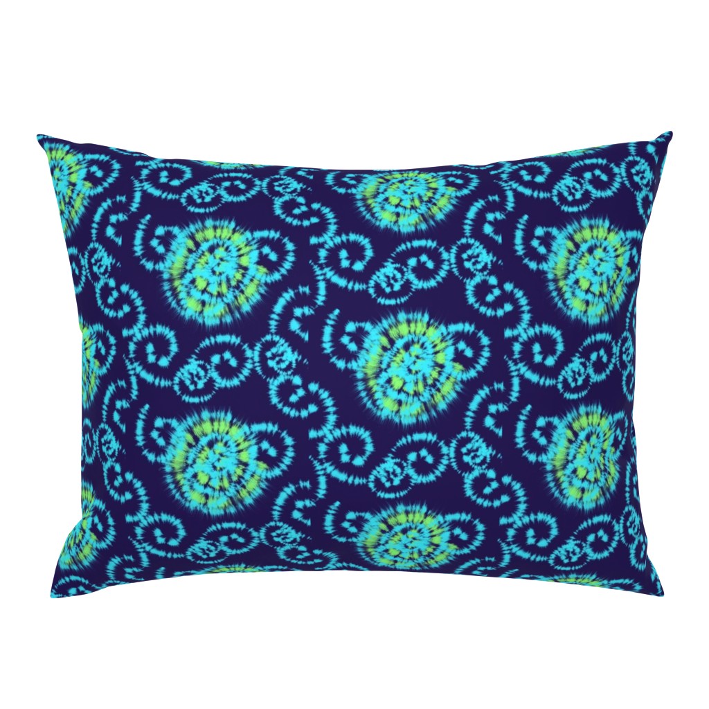 Aqua Blue and Lime Green Faux Shibori on Navy Blue