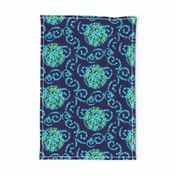 Aqua Blue and Lime Green Faux Shibori on Navy Blue