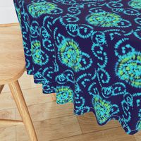 Aqua Blue and Lime Green Faux Shibori on Navy Blue