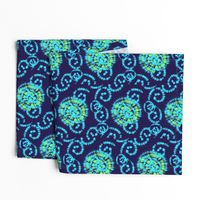 Aqua Blue and Lime Green Faux Shibori on Navy Blue