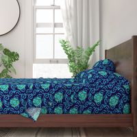 Aqua Blue and Lime Green Faux Shibori on Navy Blue