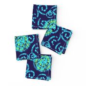 Aqua Blue and Lime Green Faux Shibori on Navy Blue