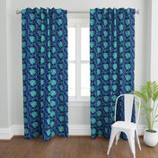 Aqua Blue and Lime Green Faux Shibori on Navy Blue